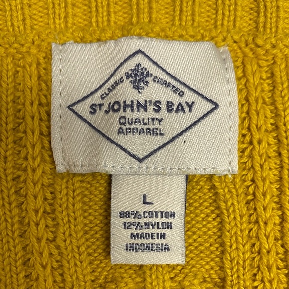 St. John's Bay Sweater V-Neck Cable Knit Gold Mustard Yellow Size Large - Picture 2 of 10